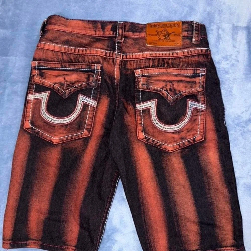 Vintage True Religion Red Black‎ Dyed Distressed Baggy Jeans Shorts men Size 34